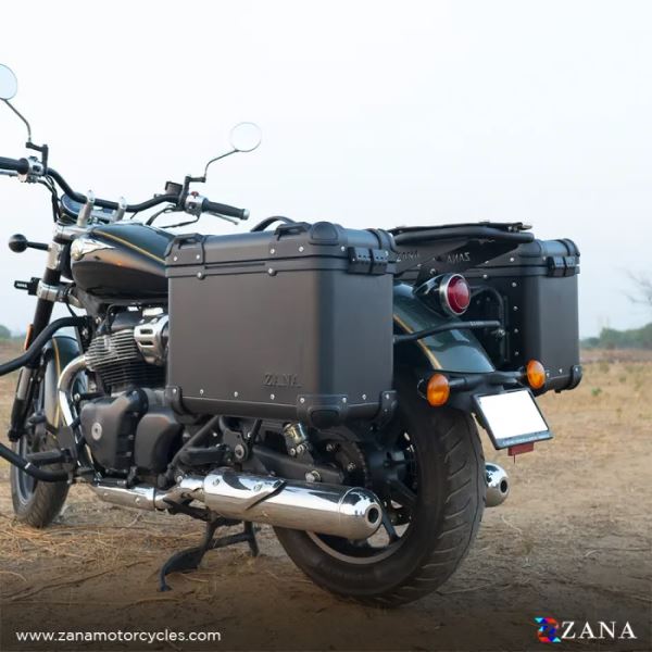 ZANA Panniers( 36 LTR ) Aluminium R-Flat Black With Frame For Super Meteor 650- ZI-8492 RB