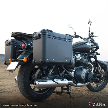 ZANA Panniers( 36 LTR ) Aluminium R-Flat Black With Frame For Super Meteor 650- ZI-8492 RB