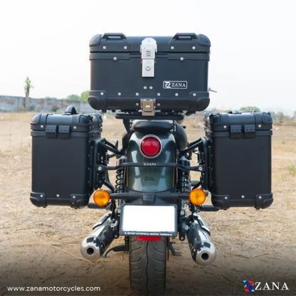 ZANA Panniers( 36 LTR ) Aluminium R-Flat Black With Frame For Super Meteor 650- ZI-8492 RB