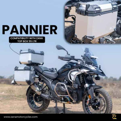 ZANA Panniers ( 36LTR ) With Frame Aluminium L-Flat Silver For BMW R 1300 GS-ZP-130 LS