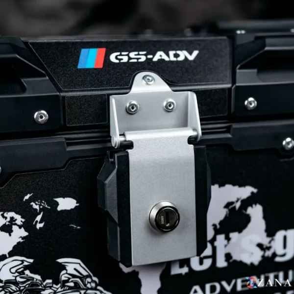 ZANA Sticker Top Box Aluminium (45 Ltr) L-flat Black With Back Rest Cushion For BMW R 1300 GS- ZI-TB-016