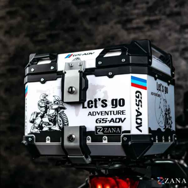 ZANA Sticker Top Box Aluminium (45 Ltr) L-flat Silver With Back Rest Cushion For BMW R 1300 GS- ZI-TB-016
