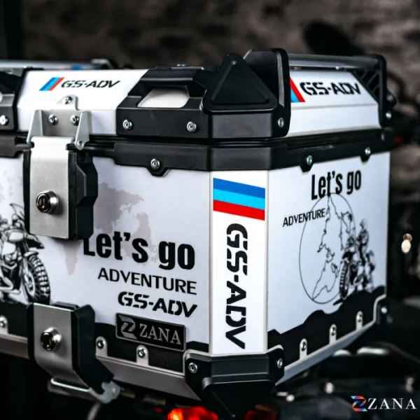 ZANA Sticker Top Box Aluminium (45 Ltr) L-flat Silver With Back Rest Cushion For BMW R 1300 GS- ZI-TB-016