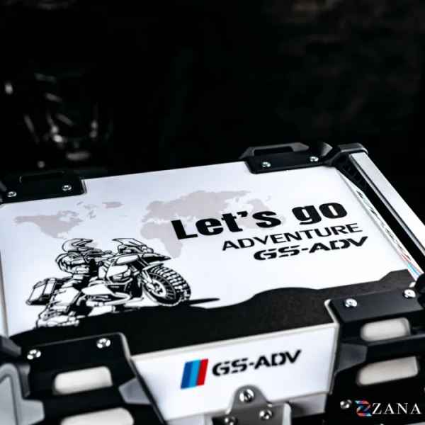 ZANA Sticker Top Box Aluminium (45 Ltr) L-flat Silver With Back Rest Cushion For BMW R 1300 GS- ZI-TB-016