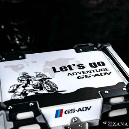 ZANA Sticker Top Box Aluminium (45 Ltr) L-flat Silver With Back Rest Cushion For BMW R 1300 GS- ZI-TB-016