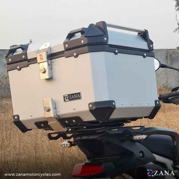 ZANA Top Box Aluminium 55 ltr L-Flat Silver With Back Rest Cushion For BMW R 1300 GS-ZI-TB-013