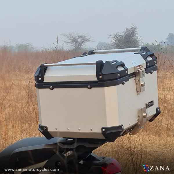 ZANA Top Box Aluminium 55 ltr L-Flat Silver With Back Rest Cushion For BMW R 1300 GS-ZI-TB-013