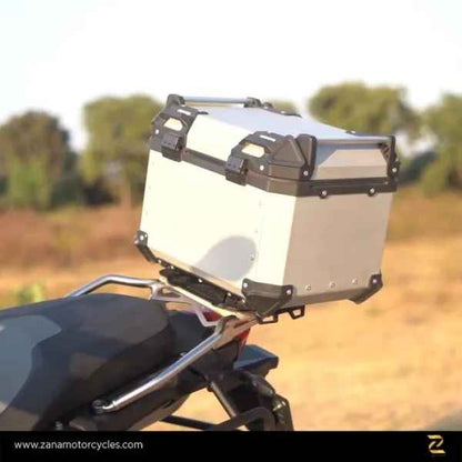 ZANA Top Box Aluminium 55 ltr L-Flat Silver With Back Rest Cushion For BMW R 1300 GS-ZI-TB-013