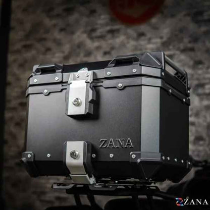 ZANA Top Box Aluminium Black (45ltr) L-Flat With Back Rest Cushion For BMW R1300 GS-ZI-TB-010