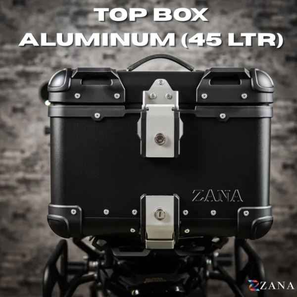 ZANA Top Box Aluminium Black (45ltr) R-Flat With Back Rest Cushion For BMW R1300 GS-ZI-TB-008