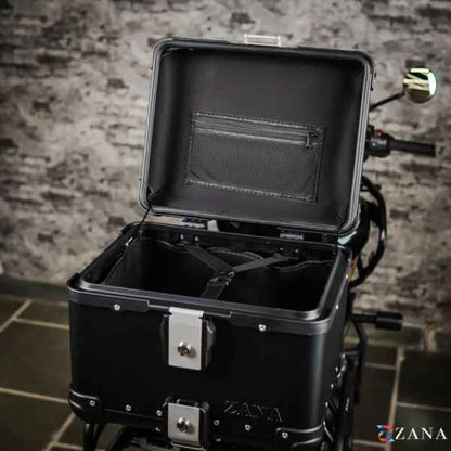 ZANA Top Box Aluminium Black (45ltr) R-Flat With Back Rest Cushion For BMW R1300 GS-ZI-TB-008