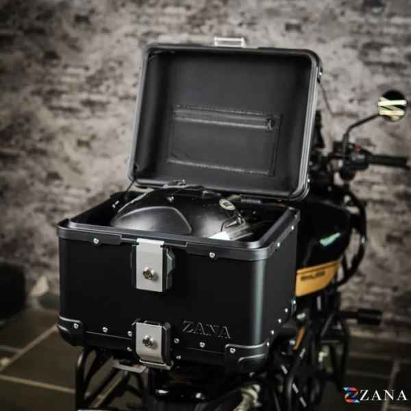 ZANA Top Box Aluminium Black (45ltr) R-Flat With Back Rest Cushion For BMW R1300 GS-ZI-TB-008