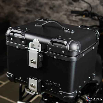 ZANA Top Box Aluminium Black (45ltr) R-Flat With Back Rest Cushion For BMW R1300 GS-ZI-TB-008
