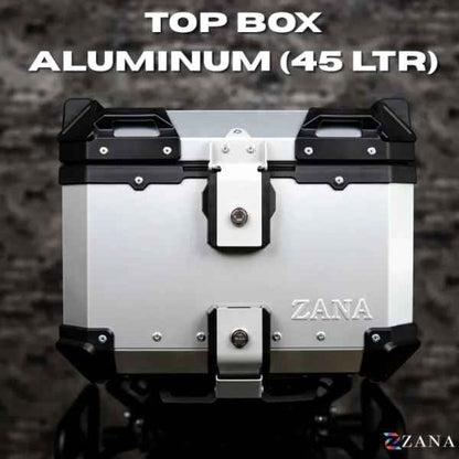 ZANA Top Box Aluminium Silver (45ltr) L-Flat With Back Rest Cushion For BMW R1300 GS-ZI-TB-011