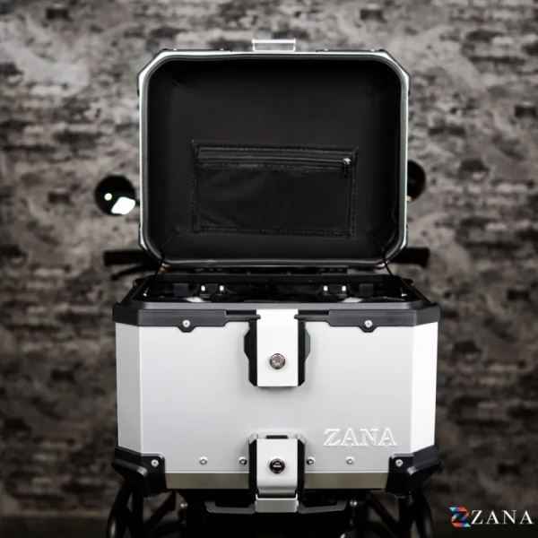ZANA Top Box Aluminium Silver (45ltr) L-Flat With Back Rest Cushion For BMW R1300 GS-ZI-TB-011