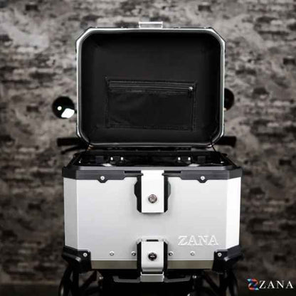 ZANA Top Box Aluminium Silver (45ltr) L-Flat With Back Rest Cushion For BMW R1300 GS-ZI-TB-011