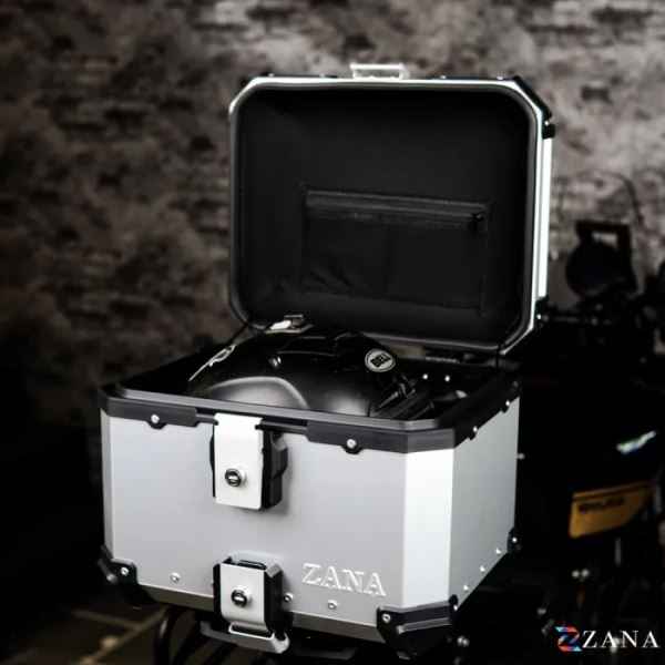 ZANA Top Box Aluminium Silver (45ltr) L-Flat With Back Rest Cushion For BMW R1300 GS-ZI-TB-011