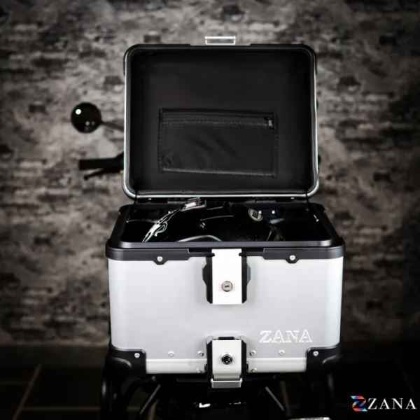 ZANA Top Box Aluminium Silver (45ltr) R-Flat With Back Rest Cushion For BMW R1300 GS-ZI-TB-009