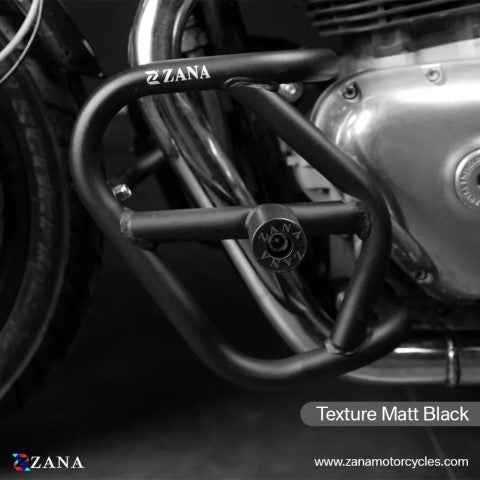 Crash Guard with Slider Texture Matt Black for Royal Enfield GT 650 / Royal Enfield Interceptor 650 by ZANA, ZI-7001