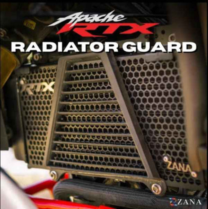 Zana-Radiator Guard Honeycomb (Aluminium,Black) With Logo Silver For TVS Apache RTX 300-ZI-8723