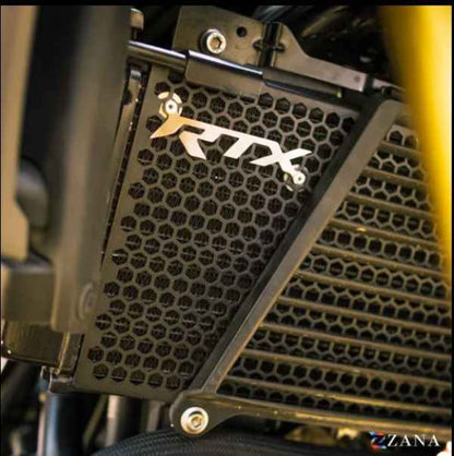 Zana-Radiator Guard Honeycomb (Aluminium,Black) With Logo Silver For TVS Apache RTX 300-ZI-8723