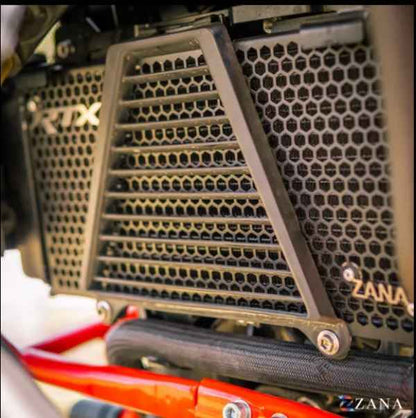 Zana-Radiator Guard Honeycomb (Aluminium,Black) With Logo Silver For TVS Apache RTX 300-ZI-8723