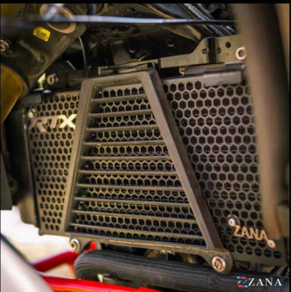 Zana-Radiator Guard Honeycomb (Aluminium,Black) With Logo Silver For TVS Apache RTX 300-ZI-8723