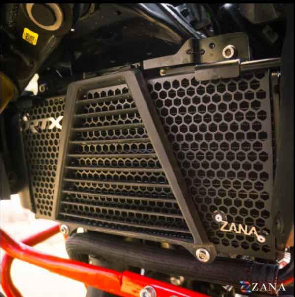Zana-Radiator Guard Honeycomb (Aluminium,Black) With Logo Silver For TVS Apache RTX 300-ZI-8723