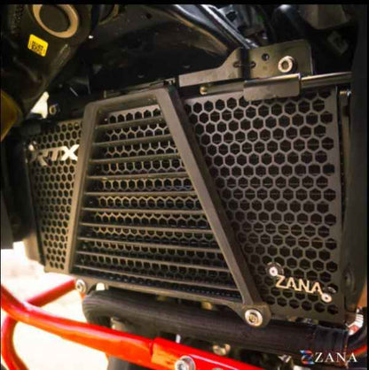 Zana-Radiator Guard Honeycomb (Aluminium,Black) With Logo Silver For TVS Apache RTX 300-ZI-8723