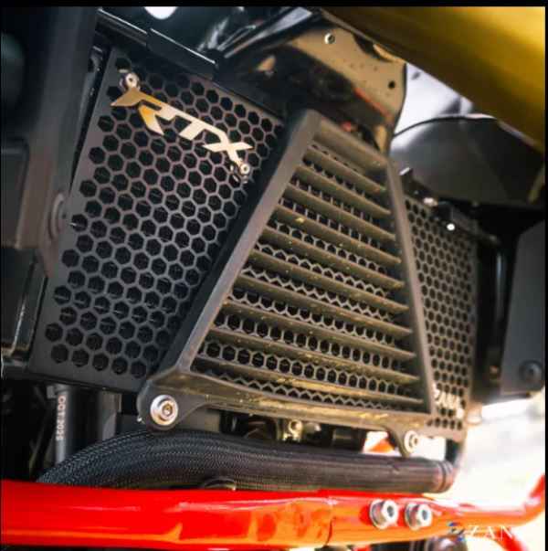 Zana-Radiator Guard Honeycomb (Aluminium,Black) With Logo Silver For TVS Apache RTX 300-ZI-8723