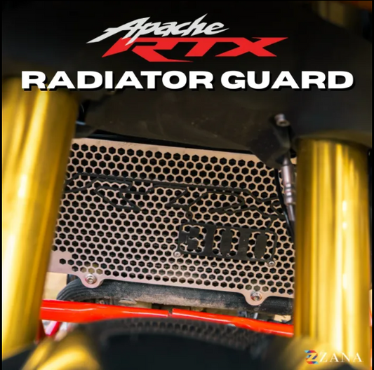 Zana-Radiator Guard Honeycomb (Aluminium,Silver ) With Logo Black For TVS Apache RTX 300-ZI-8722