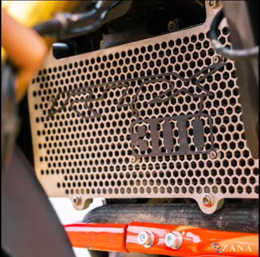 Zana-Radiator Guard Honeycomb (Aluminium,Silver ) With Logo Black For TVS Apache RTX 300-ZI-8722