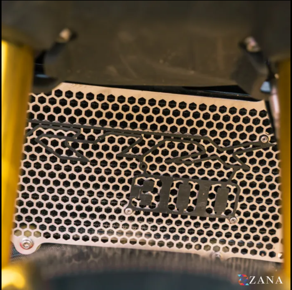 Zana-Radiator Guard Honeycomb (Aluminium,Silver ) With Logo Black For TVS Apache RTX 300-ZI-8722