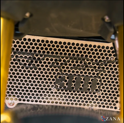Zana-Radiator Guard Honeycomb (Aluminium,Silver ) With Logo Black For TVS Apache RTX 300-ZI-8722