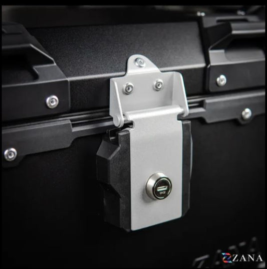 Zana-Top Box Aluminium (45Ltr)L-flat For TVS Apache RTX 300 (Black With Back Rest Cushion)-ZI-TB-010