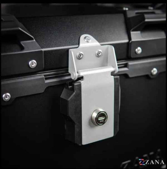 Zana-Top Box Aluminium (45Ltr)L-flat For TVS Apache RTX 300 (Black With Back Rest Cushion)-ZI-TB-010