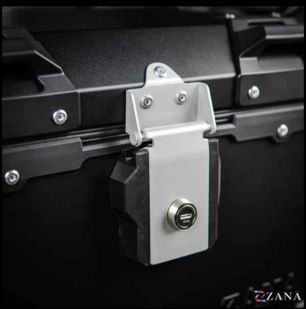 Zana-Top Box Aluminium (45Ltr)L-flat For TVS Apache RTX 300 (Black With Back Rest Cushion)-ZI-TB-010