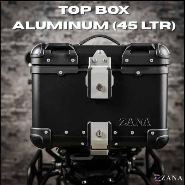Zana-Top Box Aluminium (45Ltr)R-flat For TVS Apache RTX 300 (Black With Back Rest Cushion)-ZI-TB-008