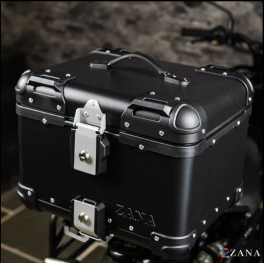 Zana-Top Box Aluminium (45Ltr)R-flat For TVS Apache RTX 300 (Black With Back Rest Cushion)-ZI-TB-008