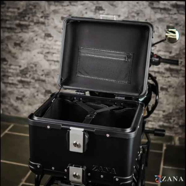 Zana-Top Box Aluminium (45Ltr)R-flat For TVS Apache RTX 300 (Black With Back Rest Cushion)-ZI-TB-008