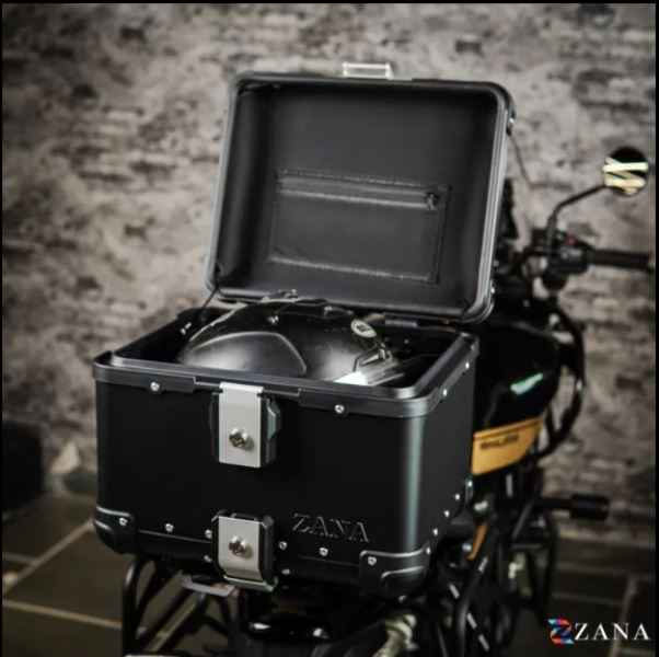 Zana-Top Box Aluminium (45Ltr)R-flat For TVS Apache RTX 300 (Black With Back Rest Cushion)-ZI-TB-008