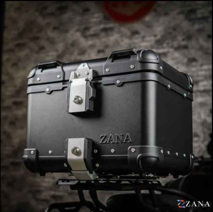 Zana-Top Box Aluminium (45Ltr)R-flat For TVS Apache RTX 300 (Black With Back Rest Cushion)-ZI-TB-008