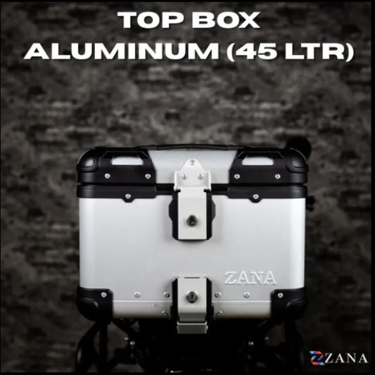 Zana-Universal Top Box Aluminium (45Ltr) R-Flat Silver With Back Rest Cushion For Apache RTX 300-ZI-TB-009