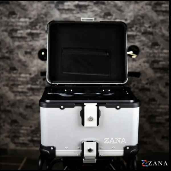 Zana-Universal Top Box Aluminium (45Ltr) R-Flat Silver With Back Rest Cushion For Apache RTX 300-ZI-TB-009
