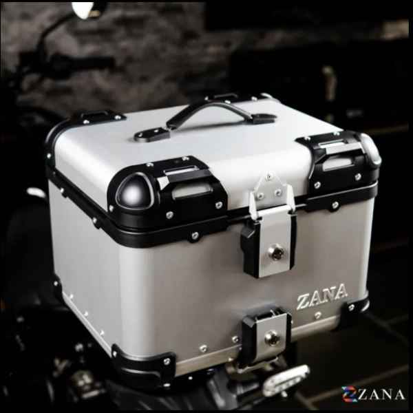 Zana-Universal Top Box Aluminium (45Ltr) R-Flat Silver With Back Rest Cushion For Apache RTX 300-ZI-TB-009