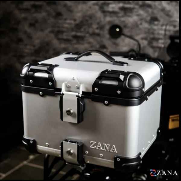 Zana-Universal Top Box Aluminium (45Ltr) R-Flat Silver With Back Rest Cushion For Apache RTX 300-ZI-TB-009
