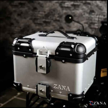 Zana-Universal Top Box Aluminium (45Ltr) R-Flat Silver With Back Rest Cushion For Apache RTX 300-ZI-TB-009