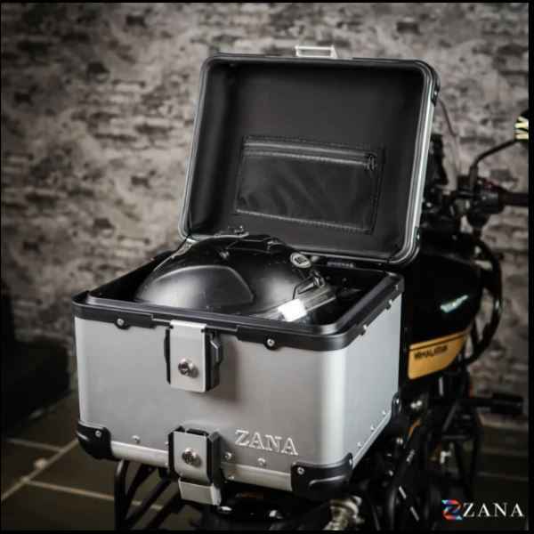 Zana-Universal Top Box Aluminium (45Ltr) R-Flat Silver With Back Rest Cushion For Apache RTX 300-ZI-TB-009
