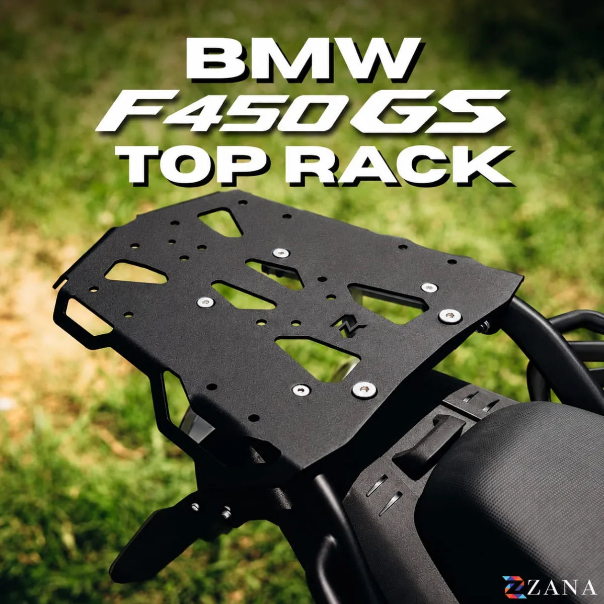 Zana Top Rack With MS Plate Compatible with Pillion Backrest For BMW F 450 GS (Black)