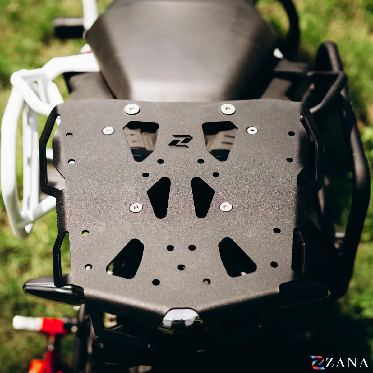 Zana Top Rack With MS Plate Compatible with Pillion Backrest For BMW F 450 GS (Black)